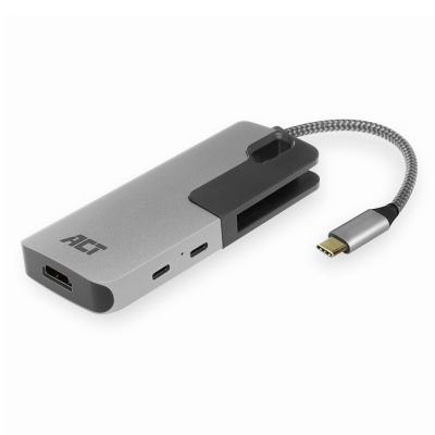 ACT USB-C multiport adapter voor 1 HDMI monitor, 1x USB-C, 2x USB-A, kaartlezer