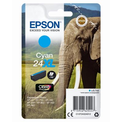 Epson Elephant Singlepack Cyan 24XL Claria Photo HD Ink