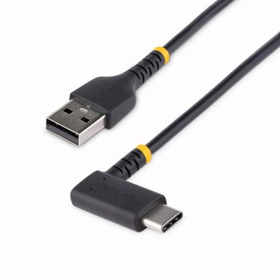 StarTech.com 1m USB A naar USB-C Oplaadkabel, Robuuste Fast Charge USB A naar USB-C Data Kabel, Haakse Type-C Kabel, Rugged Aramide Vezel, 3A, Zwart