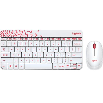 Logitech MK240 Nano Wireless Keyboard and Mouse Combo toetsenbord Inclusief muis RF Draadloos Russisch Wit, Rood